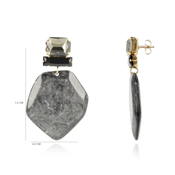 Marble Zwarte Oorbellen Simone Asymmetrisch Rock Xl Strass