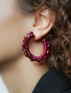 Metallic Bordeaux Oorbellen Brecht Irregular Urchin Creool M