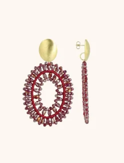 Metallic Bordeaux Oorbellen Noa Ovaal Double S
