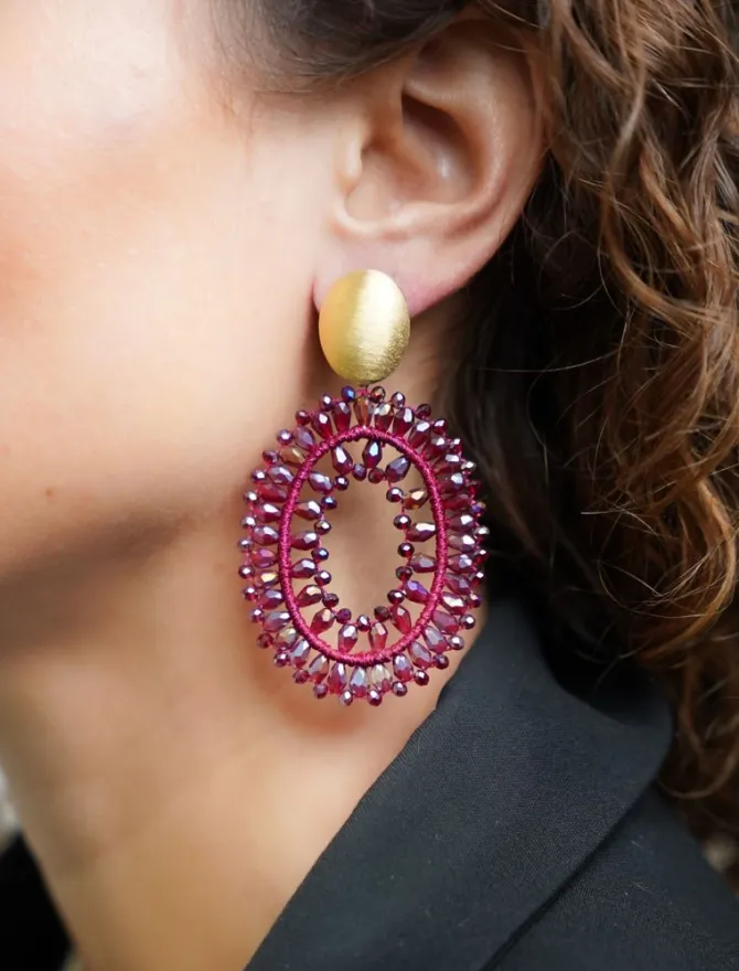Metallic Bordeaux Oorbellen Noa Ovaal Double S