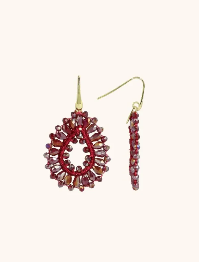 Metallic Bordeaux Oorbellen Robin Druppel Crystal S