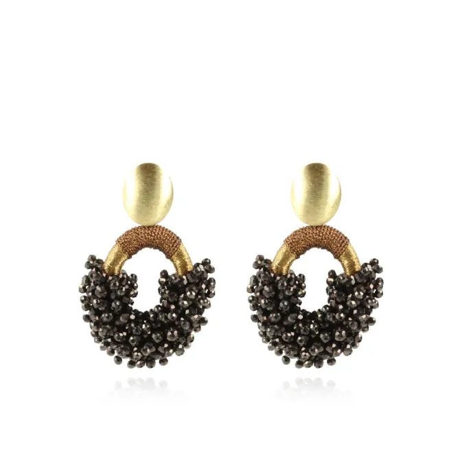 Metallic Bruine Oorbellen Combi Oval M Double Stones