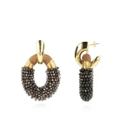 Metallic Bruine Oorbellen Combi Oval L