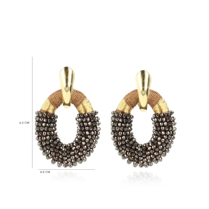 Metallic Bruine Oorbellen Combi Oval L