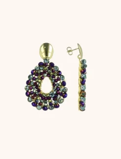 Metallic Groen Paarse Oorbellen Babs Open Drop S