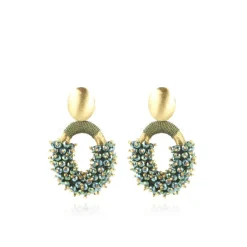 Metallic Groene Oorbellen Combi Oval M Double Stones
