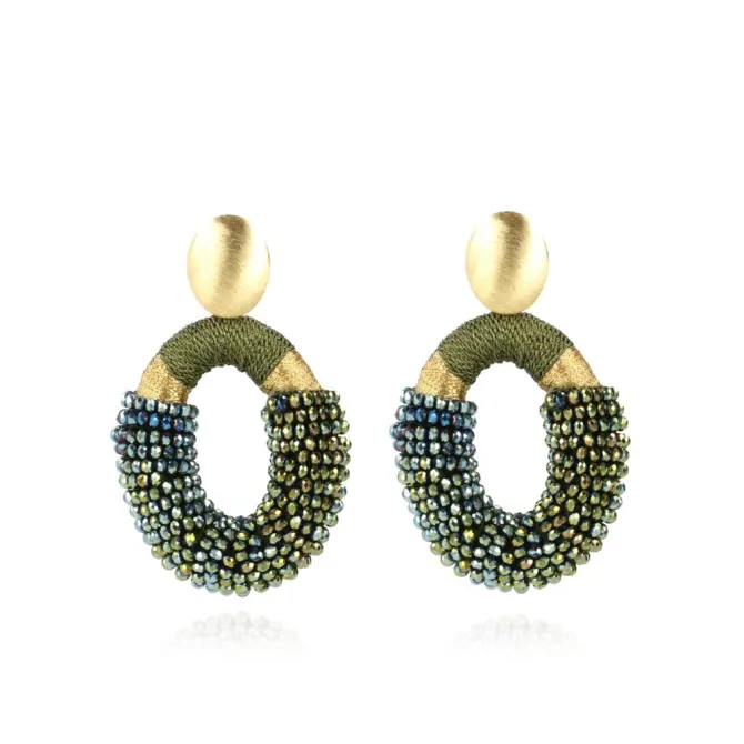 Metallic Groene Oorbellen Combi Ovaal L