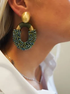 Metallic Groene Oorbellen Combi Ovaal L