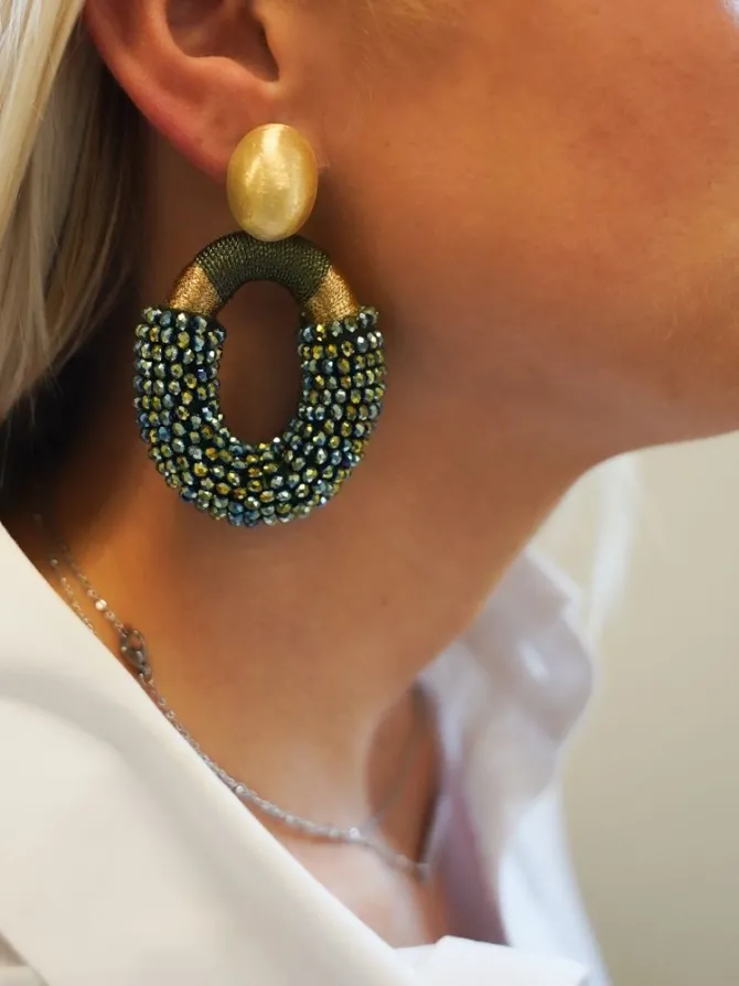 Metallic Groene Oorbellen Combi Ovaal L