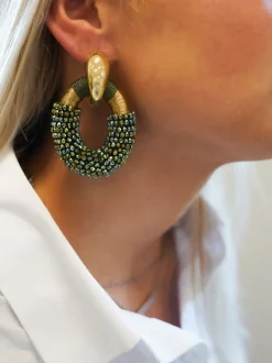 Metallic Groene Oorbellen Combi Oval L