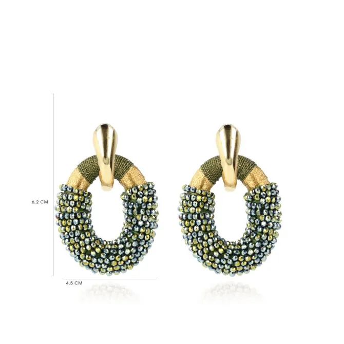 Metallic Groene Oorbellen Combi Oval L