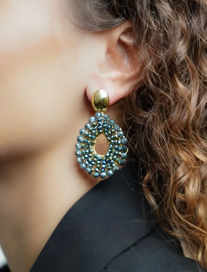 Metallic Groene Oorbellen Babs Open Drop S