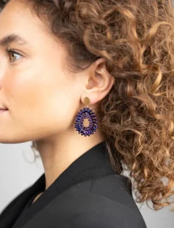 Metallic Paarse Oorbellen Kristal S