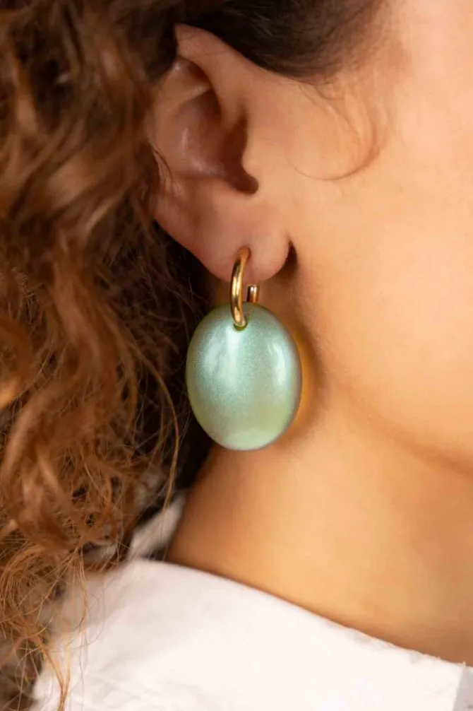 Mint Holo Oorbellen Closed Bugle Oval Xs