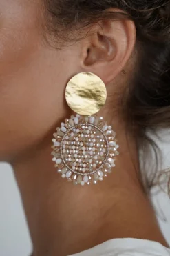 Mixed Beige Oorbellen Fie Rond