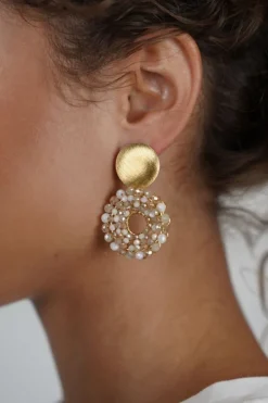 Mixed Beige Oorbellen Poppy Rond