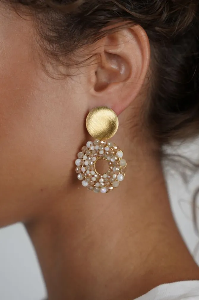 Mixed Beige Oorbellen Poppy Rond