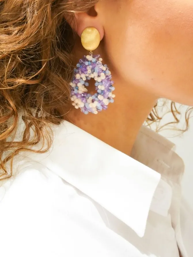 Mixed Paars Oorbellen Clip Louise Glassberry Druppel L Double Stones Tonal