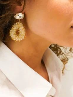 Nude Oorbellen Double Stones Strass Drop S