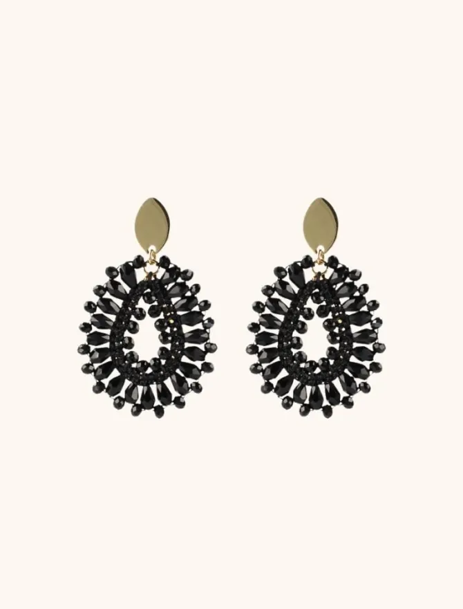 Robin Silk Drop Crystal S Black Oorbellen