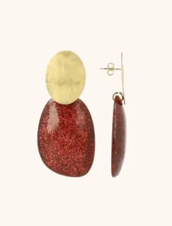 Rode Glitter Oorbellen Aurora Ovaal L