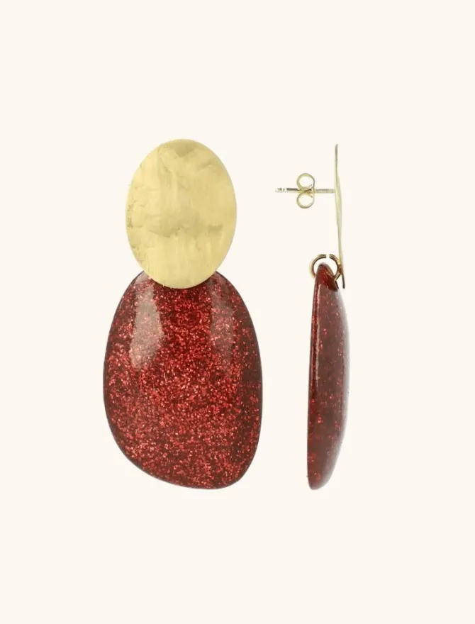 Rode Glitter Oorbellen Aurora Ovaal L