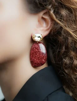 Rode Glitter Oorbellen Aurora Ovaal L