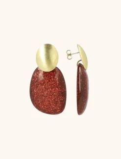 Rode Glitter Oorbellen Little Sara Asymetrisch Ovaal S
