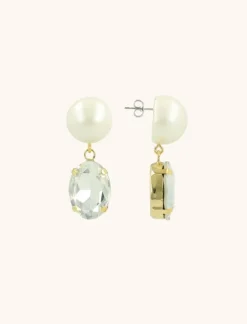Ronde Kristal Parel Oorbellen Element Ovaal L