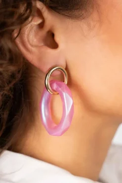 Roze Holo Oorbellen Debby Ovaal L