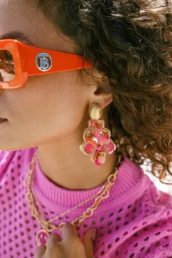 Sequin Oorbellen Fuchsia Tangerine Vlinder Druppel L