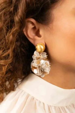 Sequin Oorbellen Grijs Goud Pixie Double Globe