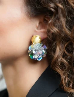 Sequin Oorbellen Holo Zilver Globe M