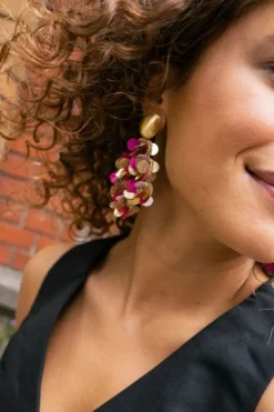 Sequin Oorbellen Metallic Fuchsia Vlinder Druppel L