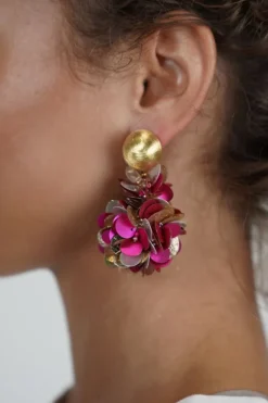Sequin Oorbellen Metallic Fuchsia Pixie Double Globe