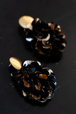 Sequin Oorbellen Zwart Goud Sas Ovaal M