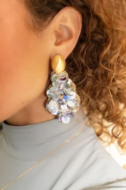 Sequin Oorbelllen Holo Zilver Druppel L