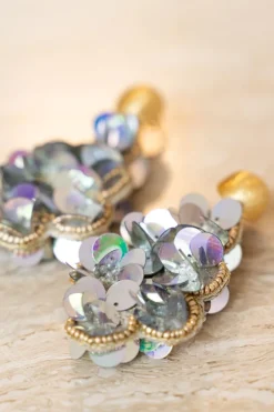 Sequin Oorbelllen Holo Zilver Druppel L