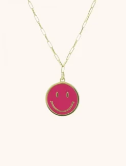 Smiley Ketting Emaille Fuchsia