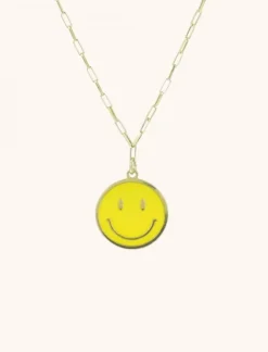 Smiley Ketting Emaille Geel