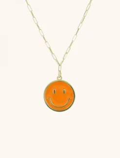 Smiley Ketting Emaille Oranje