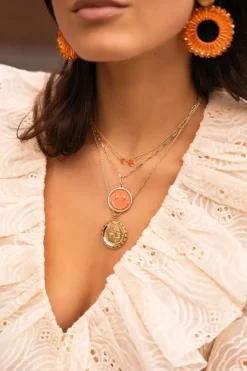 Smiley Ketting Emaille Oranje