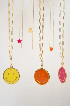 Smiley Ketting Emaille Oranje