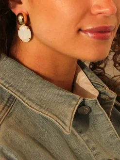 Strass Oorbellen Amelie Ovaal Wit Opaal