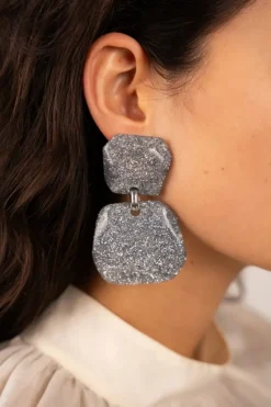 Zilveren Glitter Oorbellen Lyra Double Statement