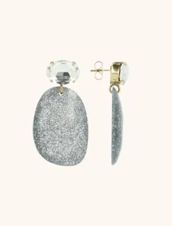 Zilveren Glitter Oorbellen Aurora Ovaal L Crystal