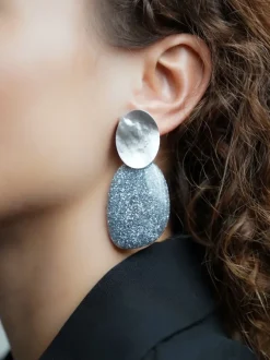 Zilveren Glitter Oorbellen Aurora Ovaal L