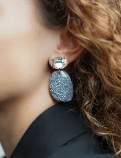 Zilveren Glitter Oorbellen Little Sara Asymetrisch Crystal Ovaal S