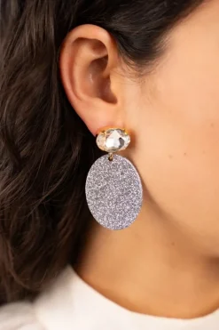 Zilveren Glitter Oorbellen Celia Ovaal S