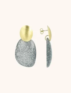 Zilveren Glitter Oorbellen Little Sara Asymetrisch Ovaal S